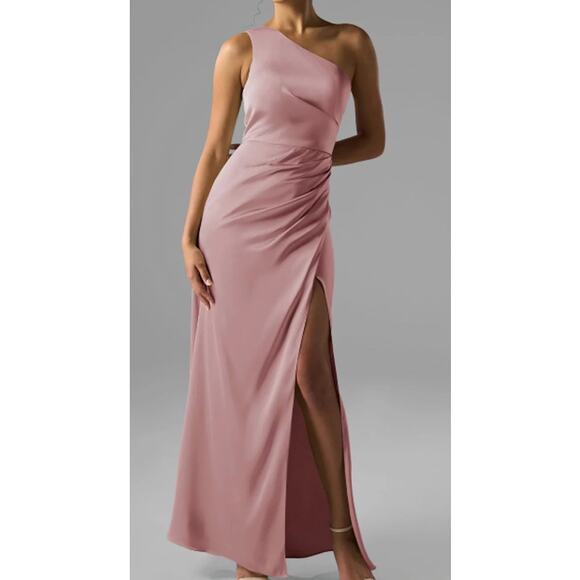 AW BRIDAL 16 2X plus pink rose quartz formal Benedict satin maxi dress NEW B91 - Picture 5 of 7